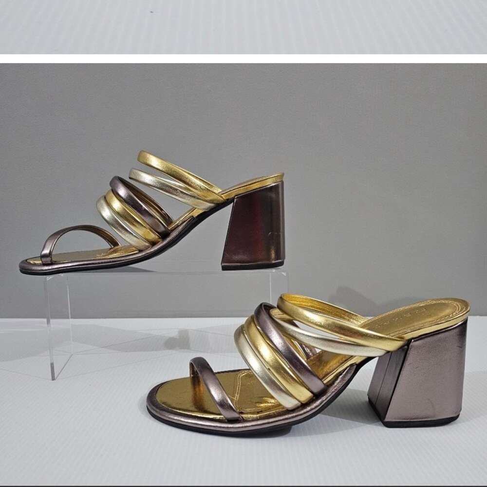 Farm Rio Block Heel Slide Sandal Womens Shoe Metallic Gold Silver Size 8